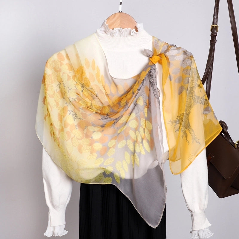 Women's Sweet Leaves Chiffon Silk Scarf