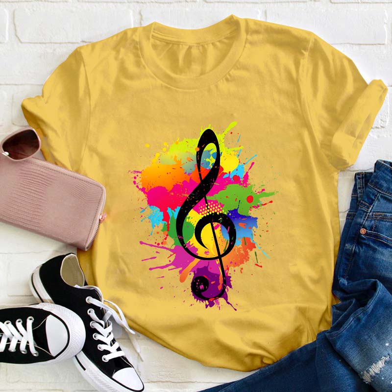 Splash Ink Music Symbol Teacher T-Shirt