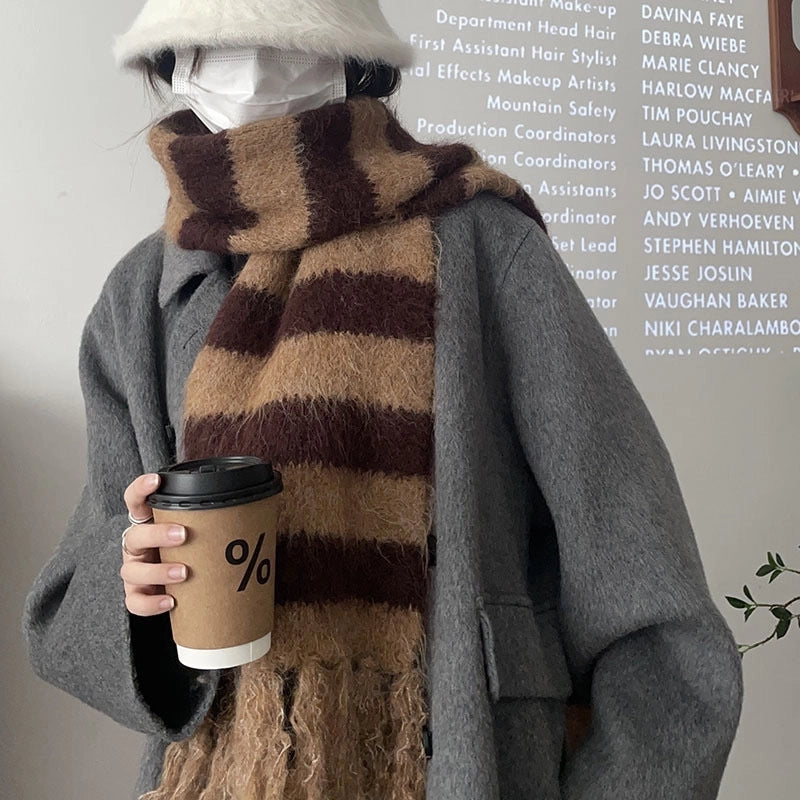 Women's Casual Minimalist Stripe Imitation Cashmere Tassel Scarf