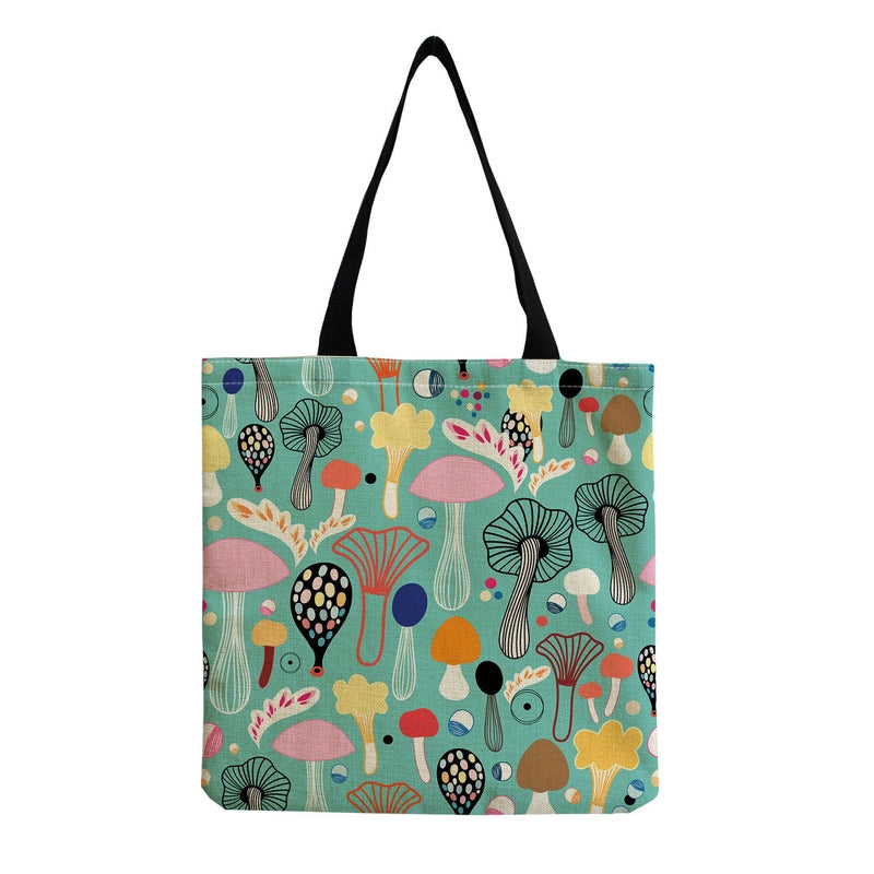 Women's Cotton And Linen Mushroom Cute Square Open Tote Bag