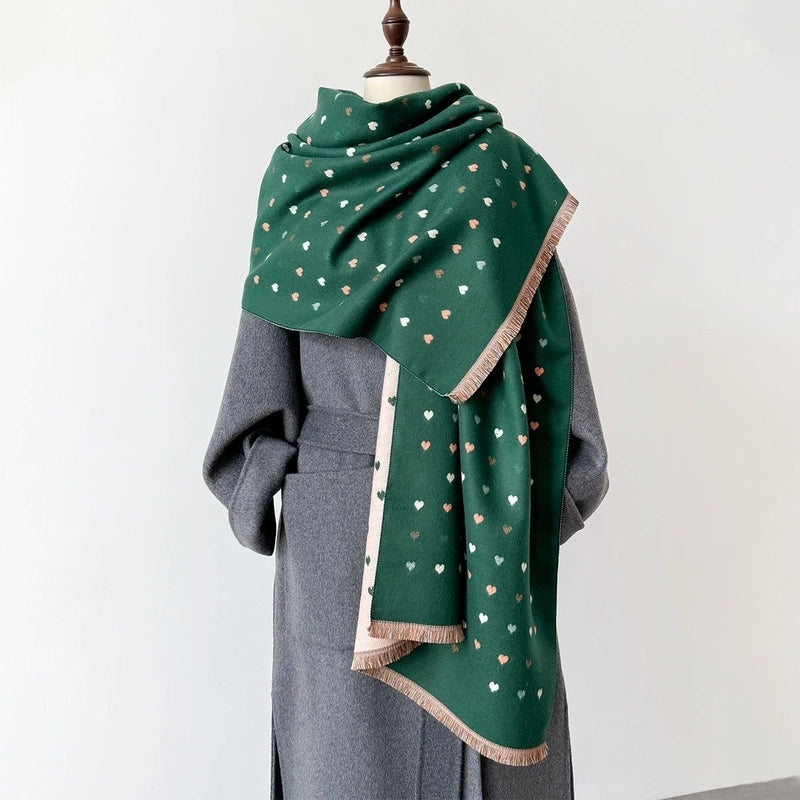 Women's Elegant Classic Style Printing Heart Shape Wool-like Polyester Scarf