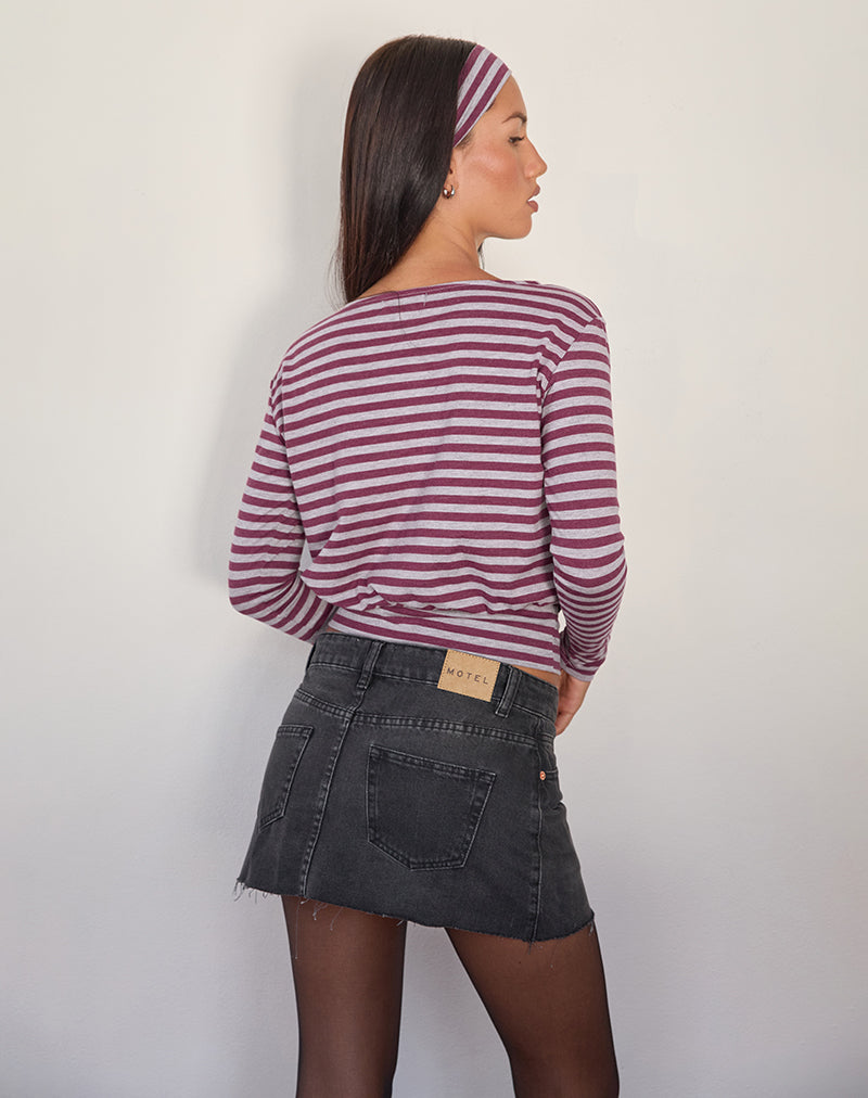 Zahir Long Sleeve Top in Burgundy and Grey Stripe