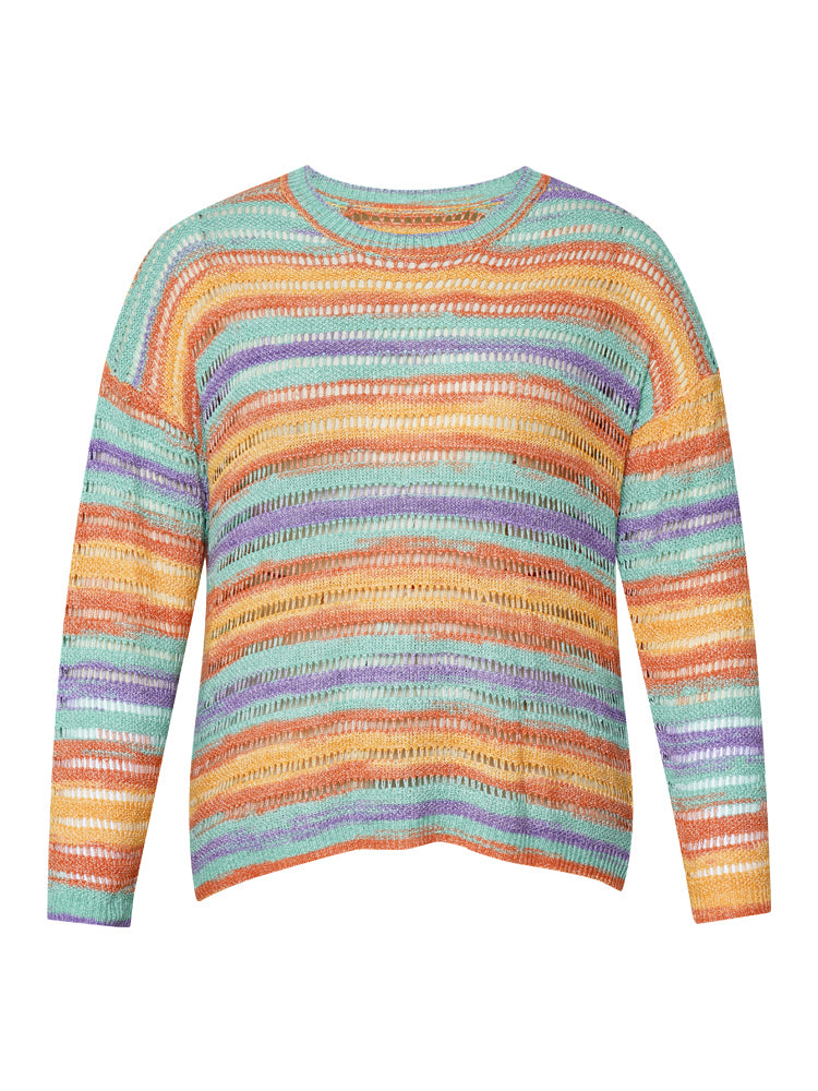 Contrast Striped Cut Out Ombre Pullover