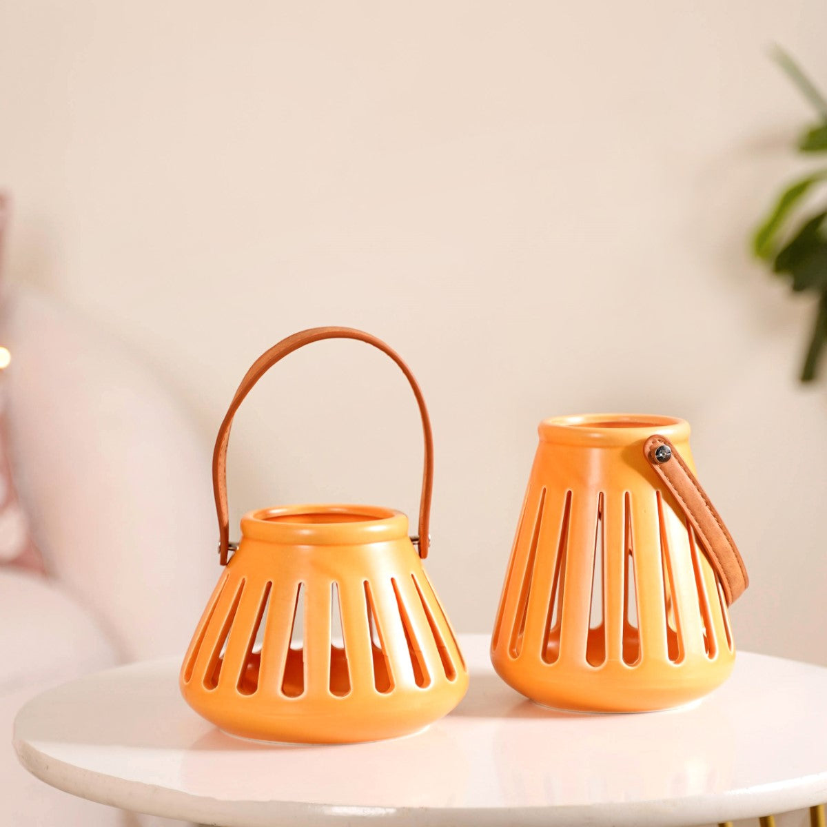 Ceramic Lantern With Handle Set of 2
