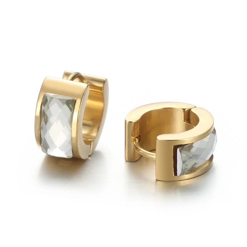 1 Pair Minimalist U Shape Plating Inlay Titanium Steel Glass 18K Gold Plated Earrings