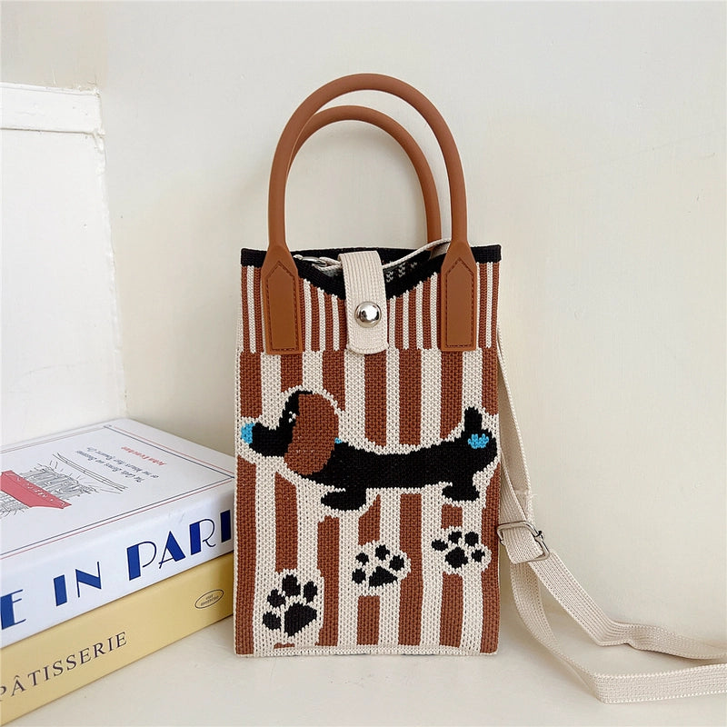 Women's Small Knit Cat Vintage Style Classic Style Bucket Buckle Handbag