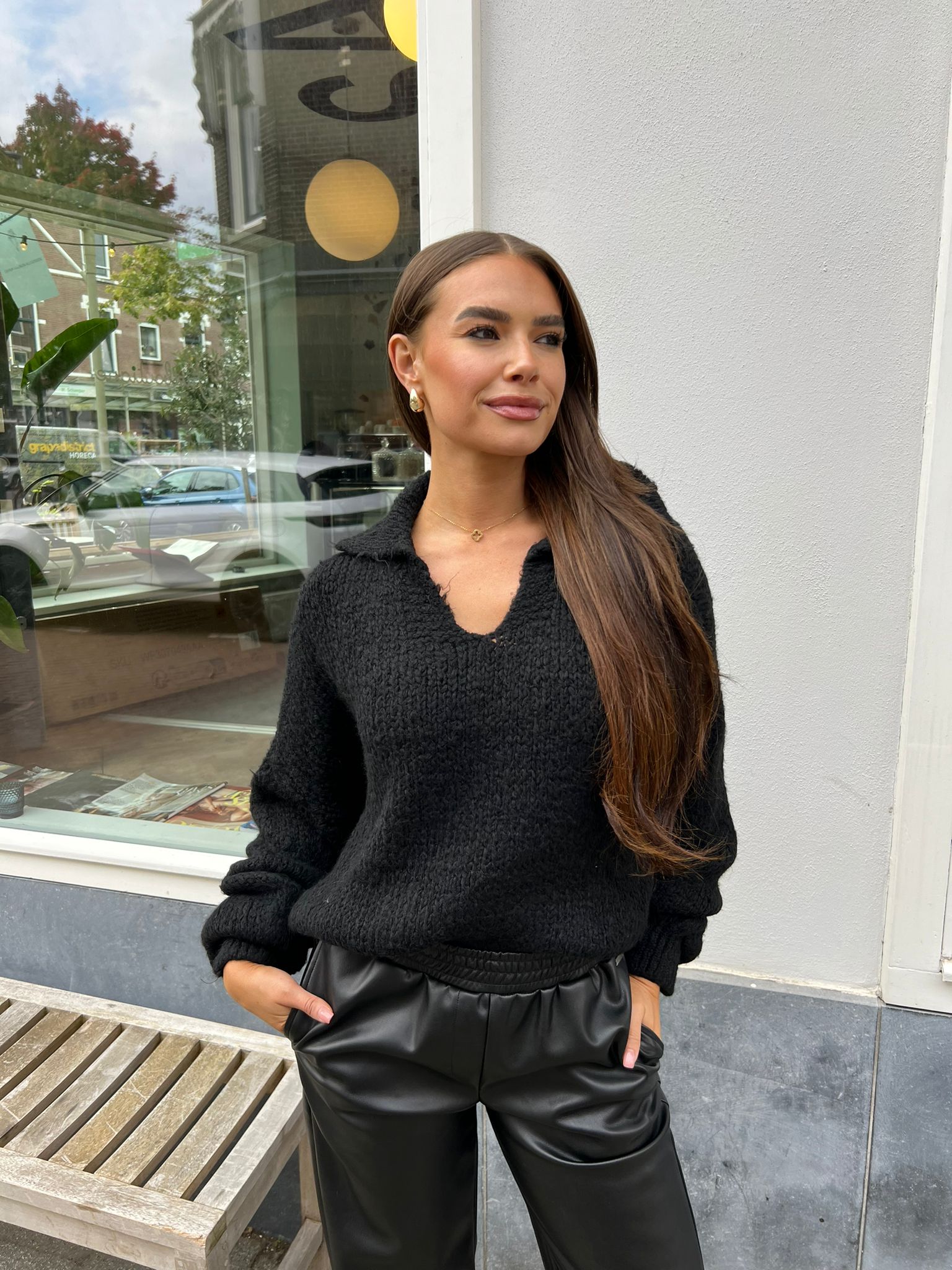 Polo sweater zwart