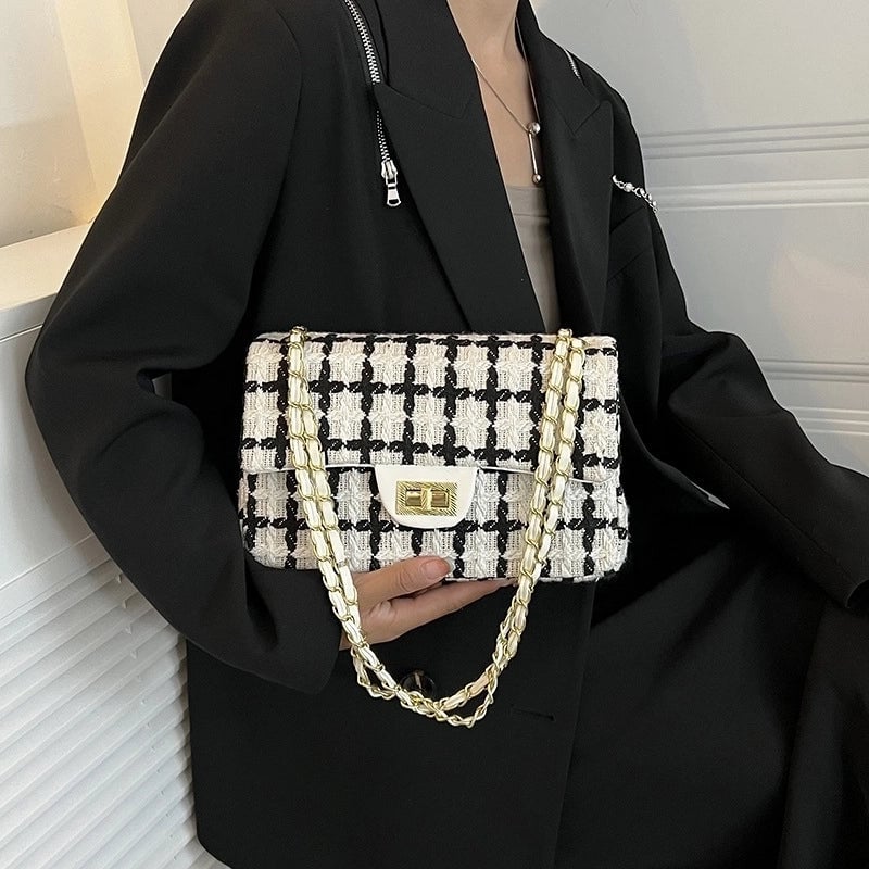 Women's All Seasons Braid Plaid Streetwear Square Lock Clasp Square Bag