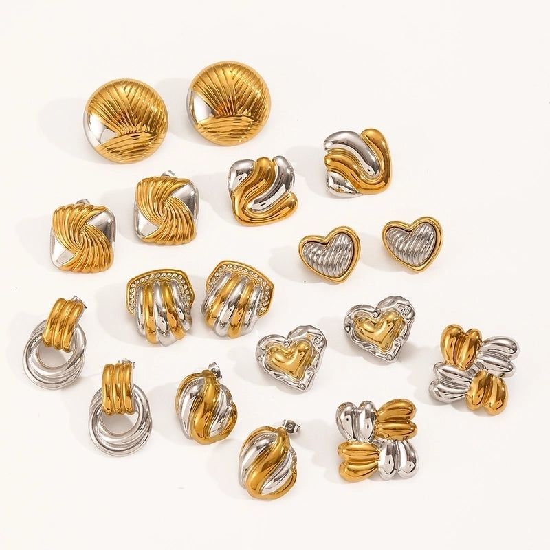 Fashion Popular Gold And Silver Color Matching Two-Color Geometric Stainless Steel Ornament Non-Fading Ornament Combination