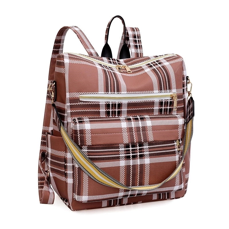 Women's Large All Seasons Pu Leather Plaid Leopard Streetwear Square Zipper Fashion Backpack