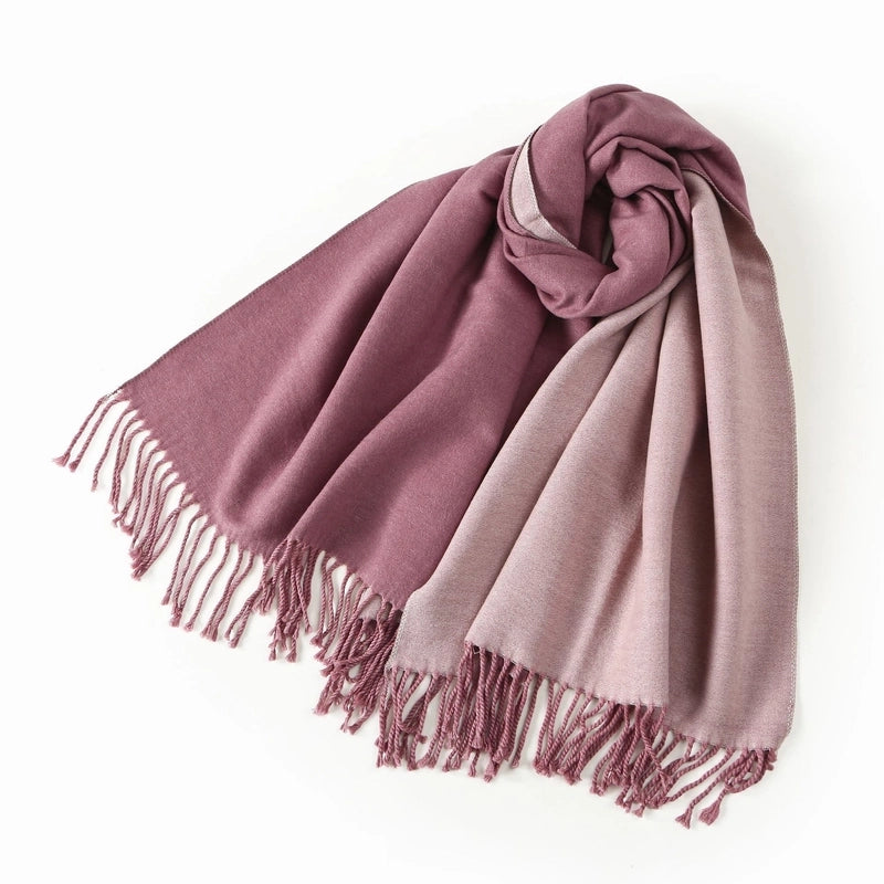 Women's Elegant Minimalist Color Block Imitation Dehaired Angora Tassel Scarf