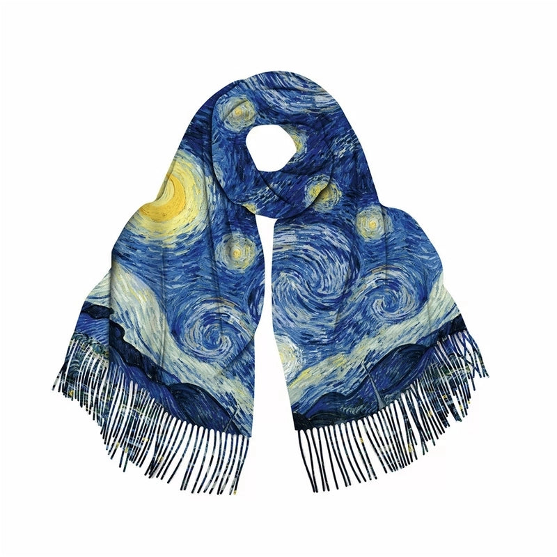 Women's Retro Oil Painting Polyester Silk Scarves