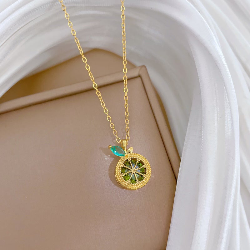 Fruit Lemon Gorgeous Full Diamond Necklace Women'S Versatile Clavicle Chain Titanium Steel Chain