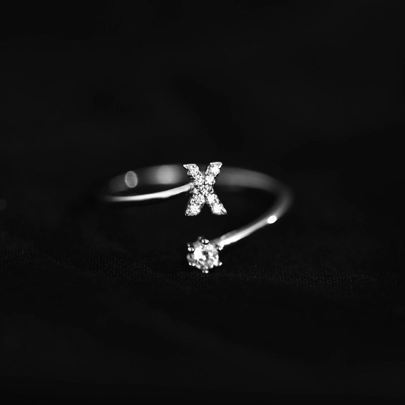 Ig Style Minimalist Letter Copper Plating Inlay Zircon Open Ring