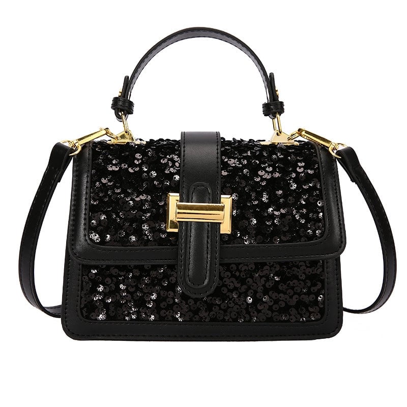 Women's Small All Seasons Pu Leather Sequins Elegant Classic Style Square Zipper Magnetic Buckle Handbag