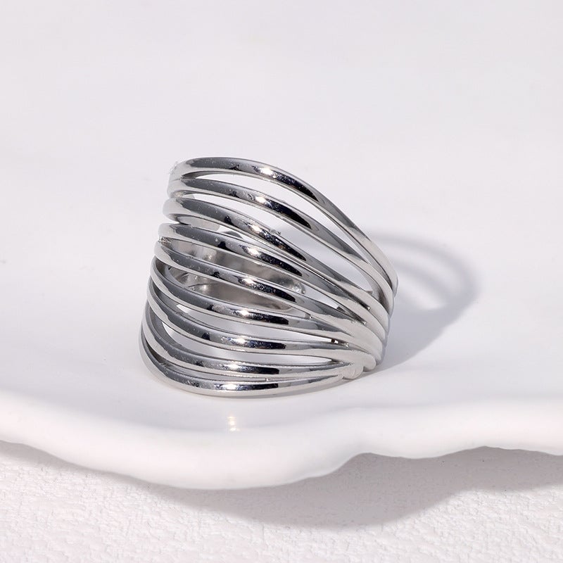 Simple Lines Geometric Stainless Steel Open Ring Hollow Cold Style Gold-Plated Personality Ring For Women