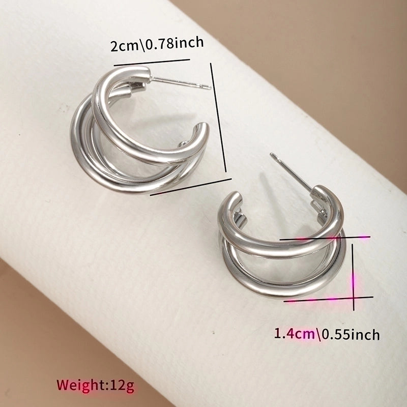 6 Pieces XUPING Minimalist C Shape Plating 304 Stainless Steel 18K Gold Plated Raw Steel Ear Studs
