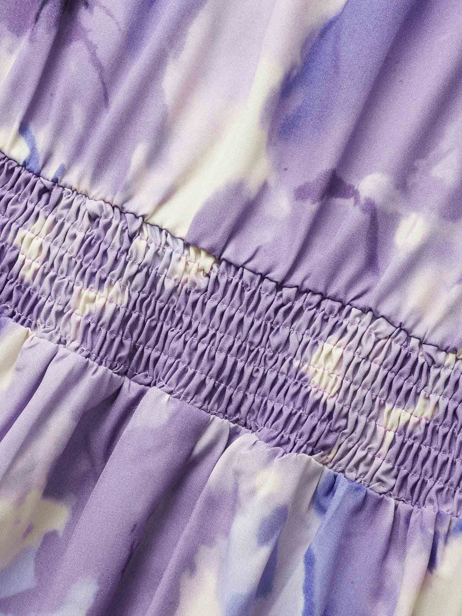 Watercolor Floral Ruffles Shirred Gathered Dress