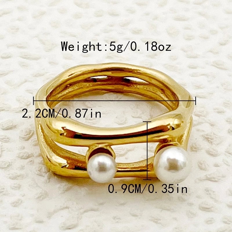 Elegant Baroque Style Modern Style Round Palm 304 Stainless Steel Pearl 14K Gold Plated Asymmetrical Inlay Rings