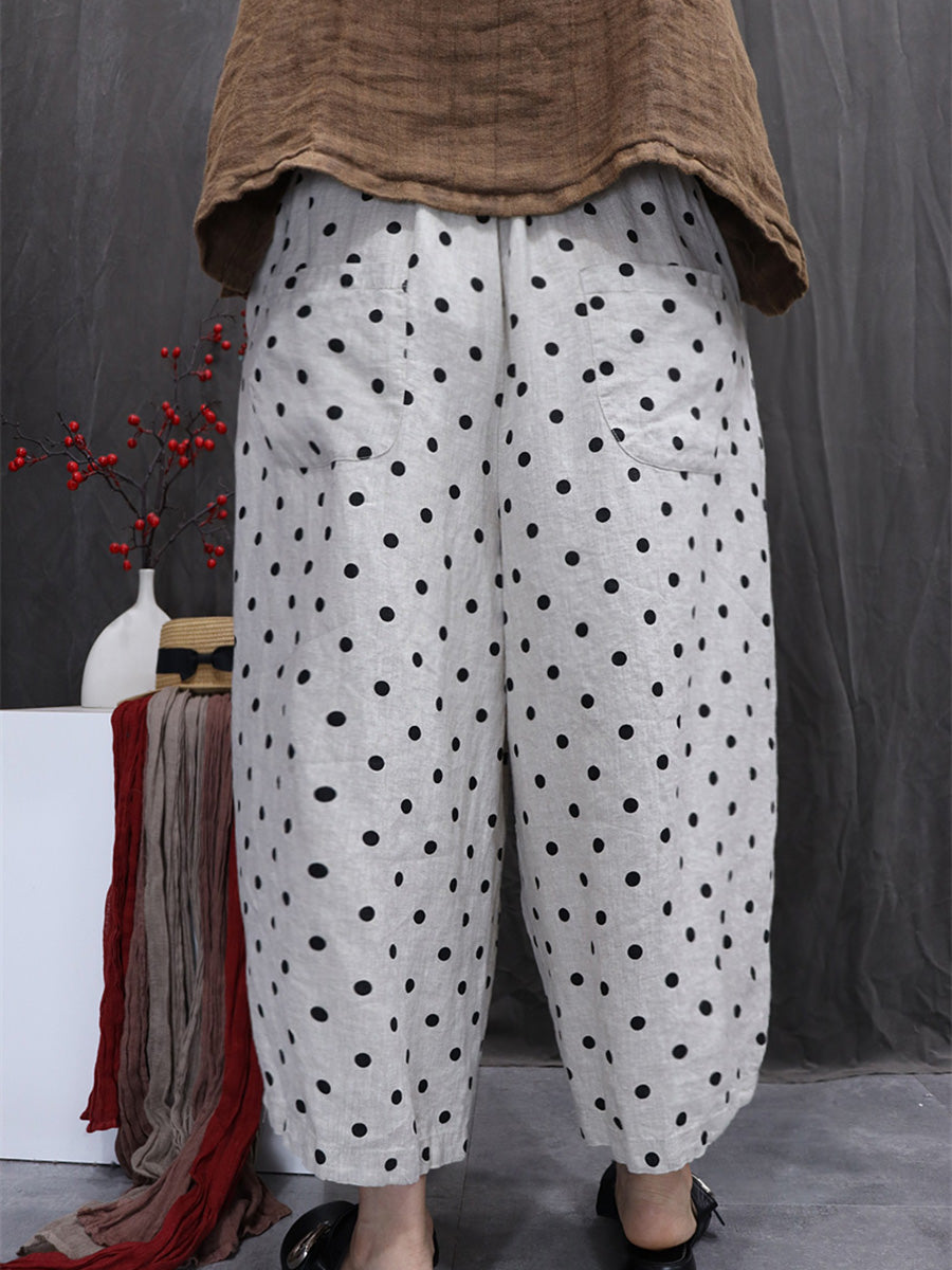 Women Artsy Summer Flower 100%Linen Harem Pants
