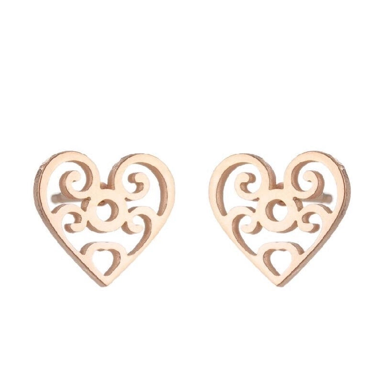 Minimalist Heart Shape Flower Stainless Steel Ear Studs 1 Pair