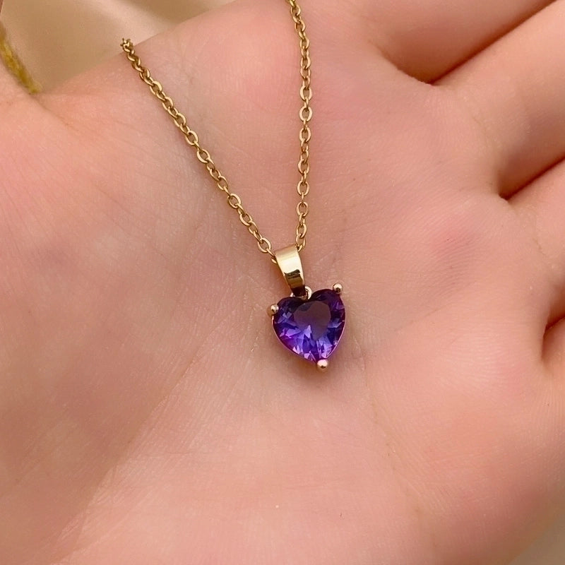2 Pieces Elegant Minimalist Heart Shape 304 Stainless Steel Copper Plating Inlay Gold Plated Zircon Pendant Necklace