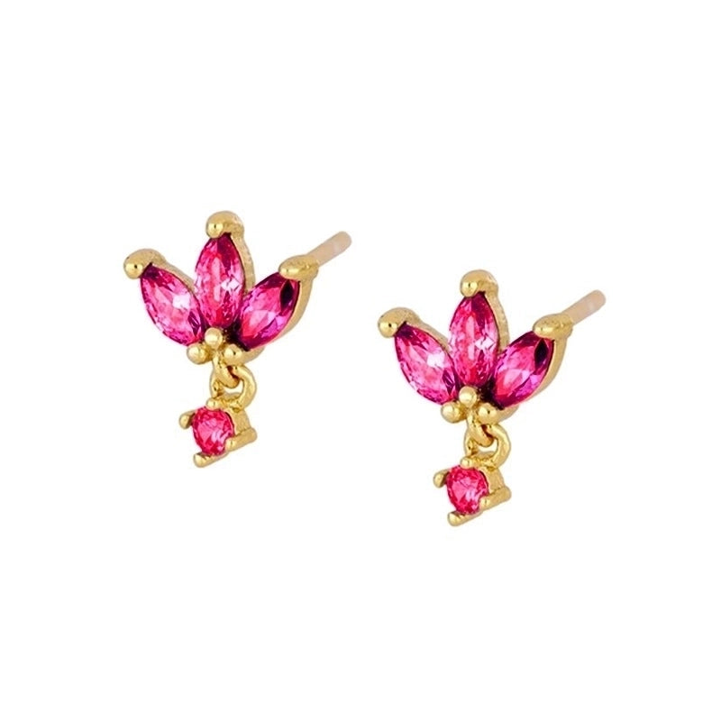 Minimalist Leaf Square Water Droplets Copper Ear Studs Plating Inlay Zircon Copper Earrings