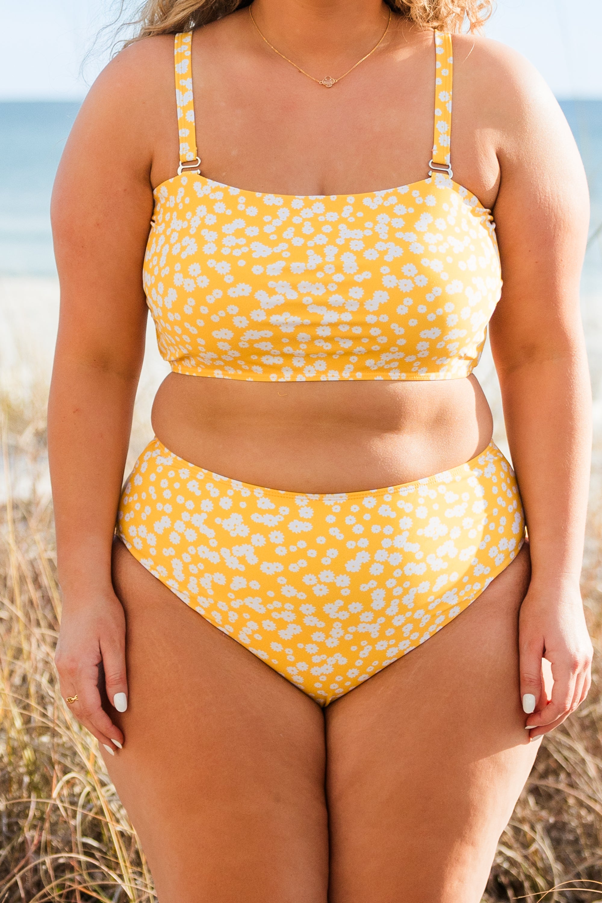 Feeling Fine And Sandy Swim Top. Yellow Floral