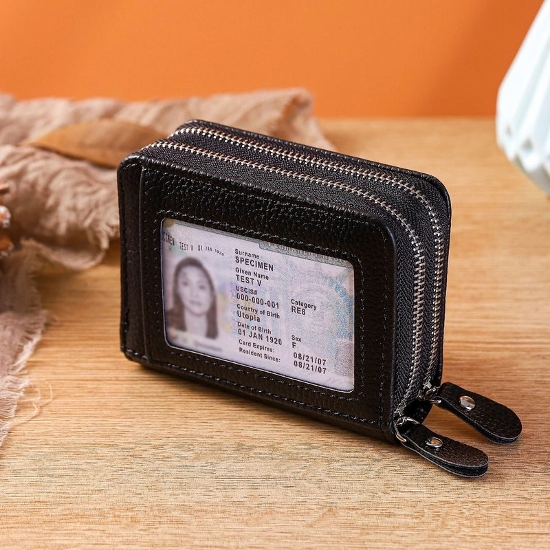 Unisex Solid Color Pu Leather Zipper Card Holders