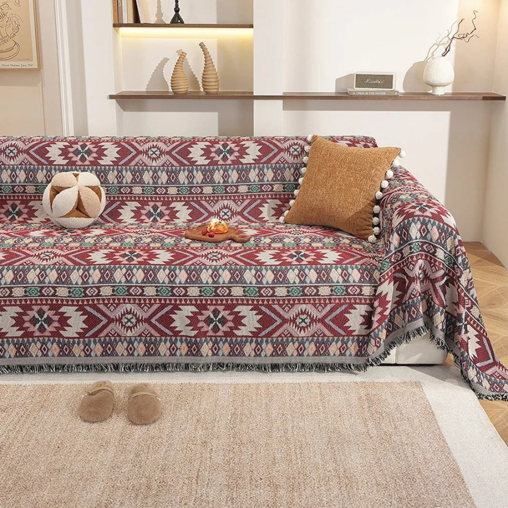 Zarela Boho Sofa Cover Chenille Tassel Throw