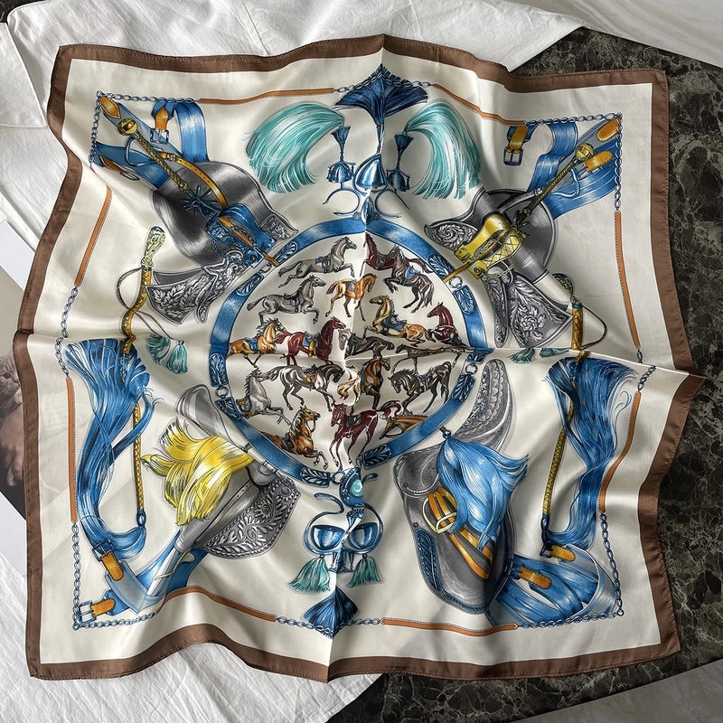 Silk Scarf Women's Spring Fashion Striped Silk Scarf 70 Square Scarf Advanced Sunscreen Scarf