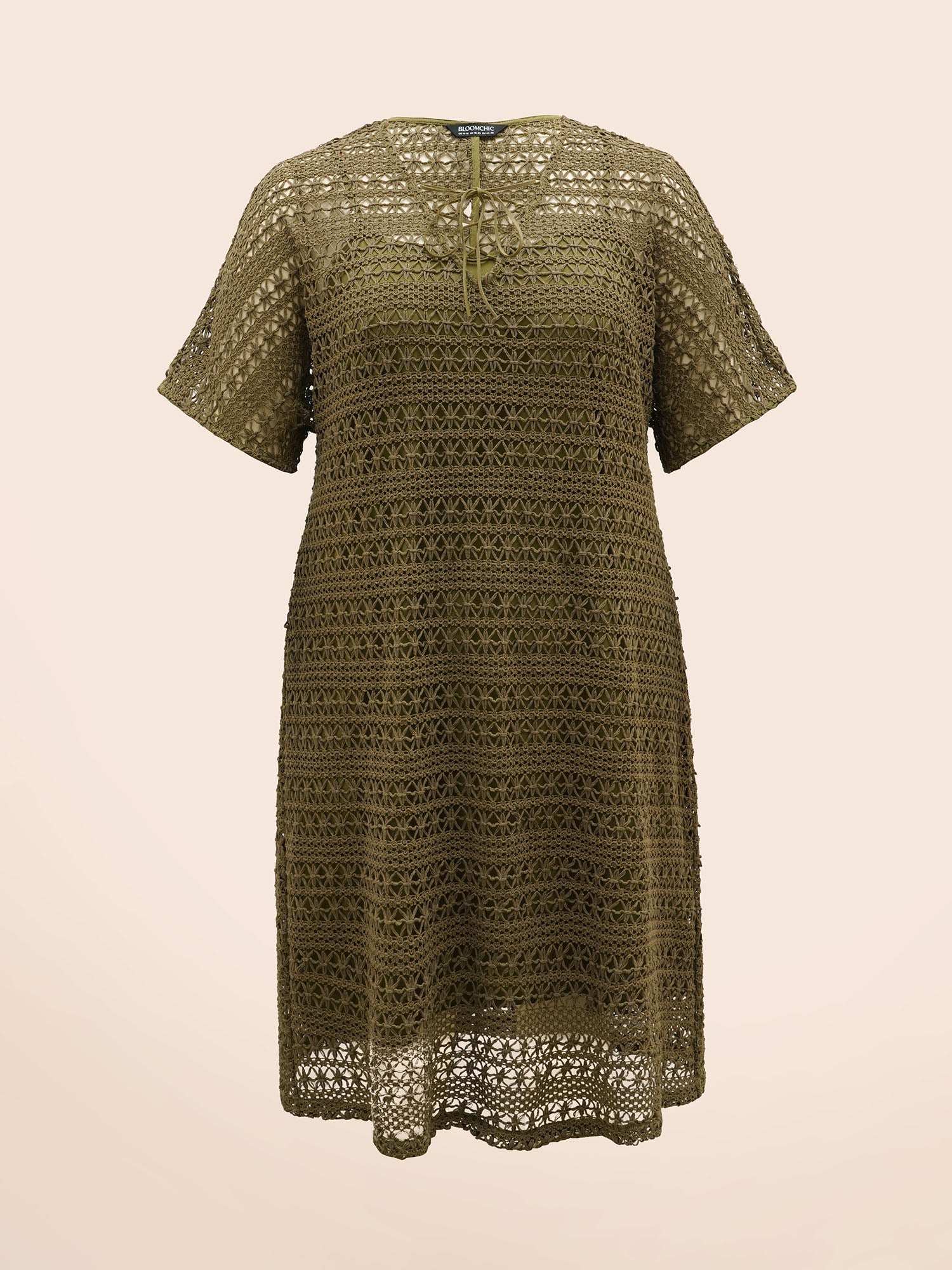 Crocheted Lace Up Dolman Sleeve Tiered Dress