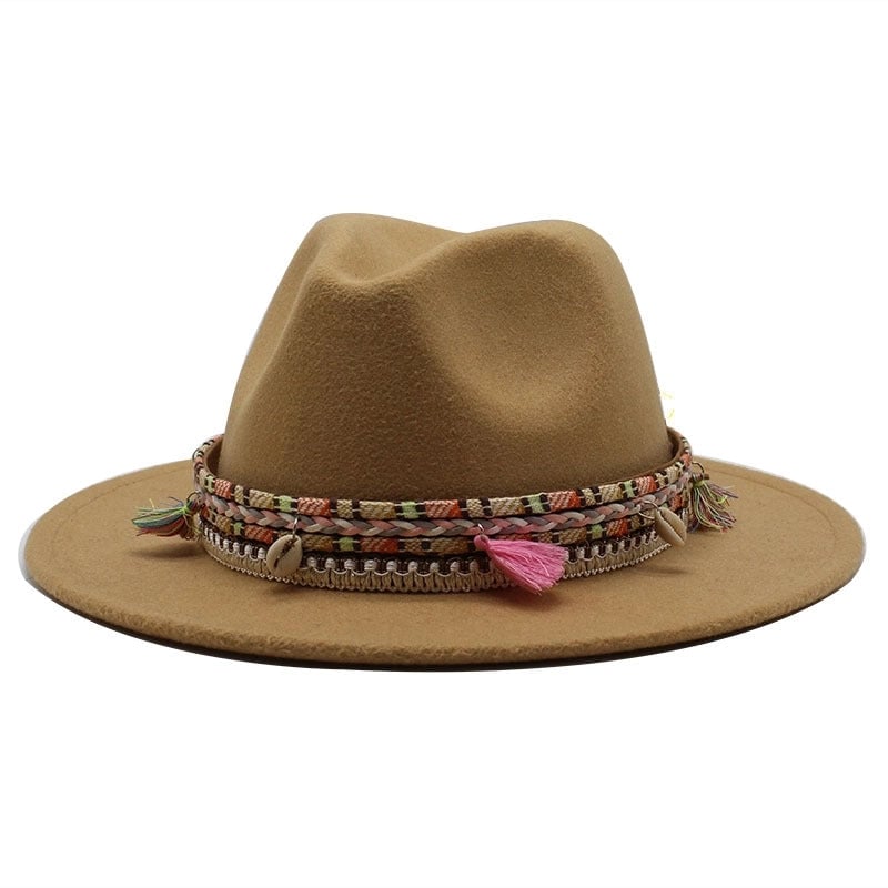 Hot Sale Woolen Hat Tassel Ethnic Style Jazz Hat Retro Flat Brim Big Brim Hat
