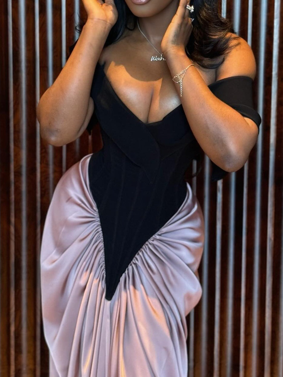 Elegant Black And Purple Strapless Gown