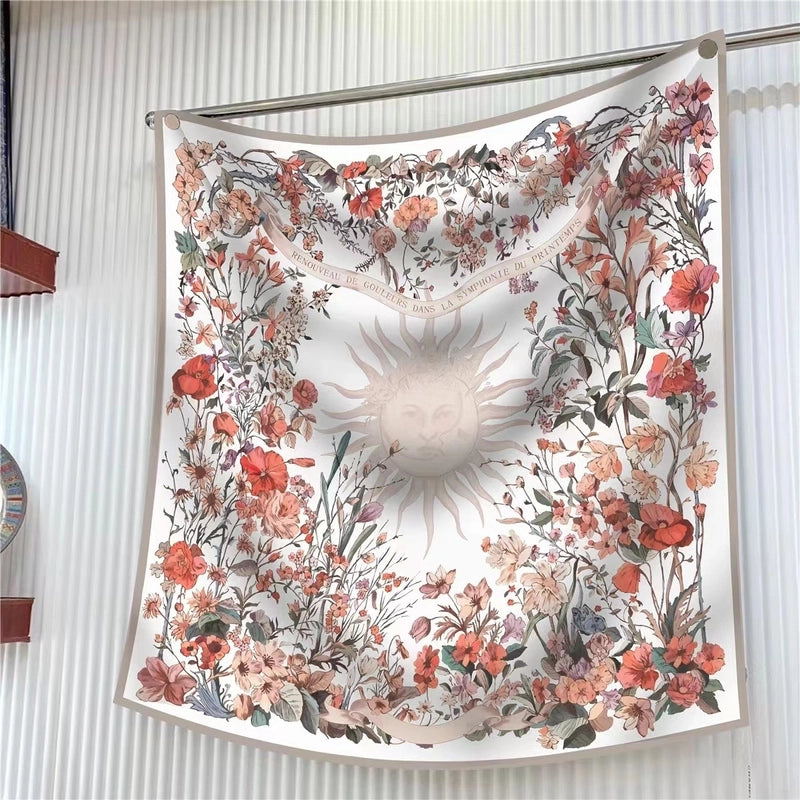 New High Quality Twill Forged Large Square Fashion 90*90cm Printed Silk Scarf Sunscreen Shawl Scarf