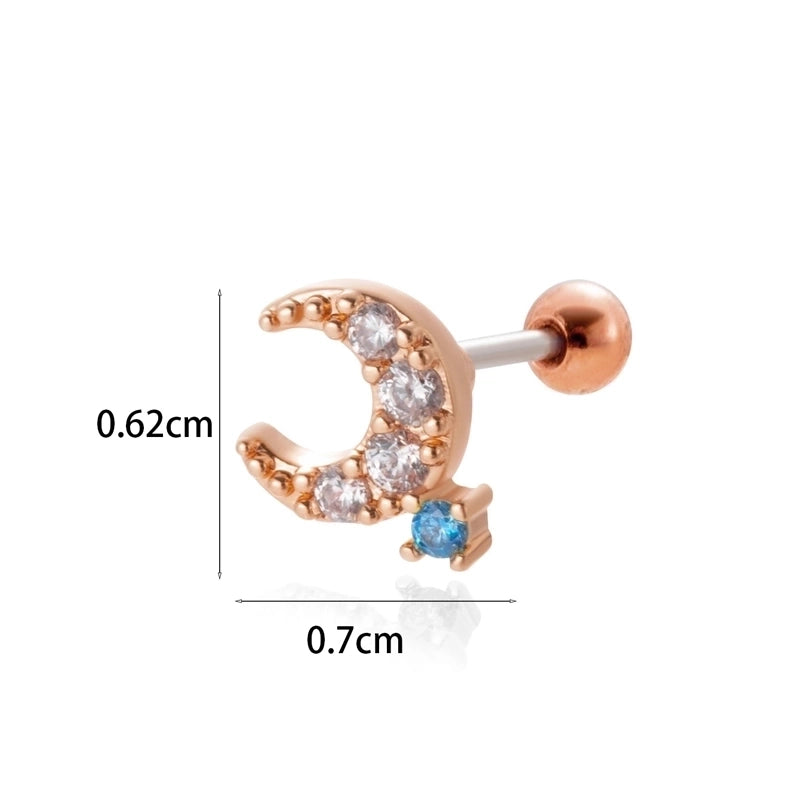 1 Piece Ear Cartilage Rings & Studs Minimalist Classic Style Star Moon Butterfly 316L Stainless Steel  Copper Plating Inlay Zircon