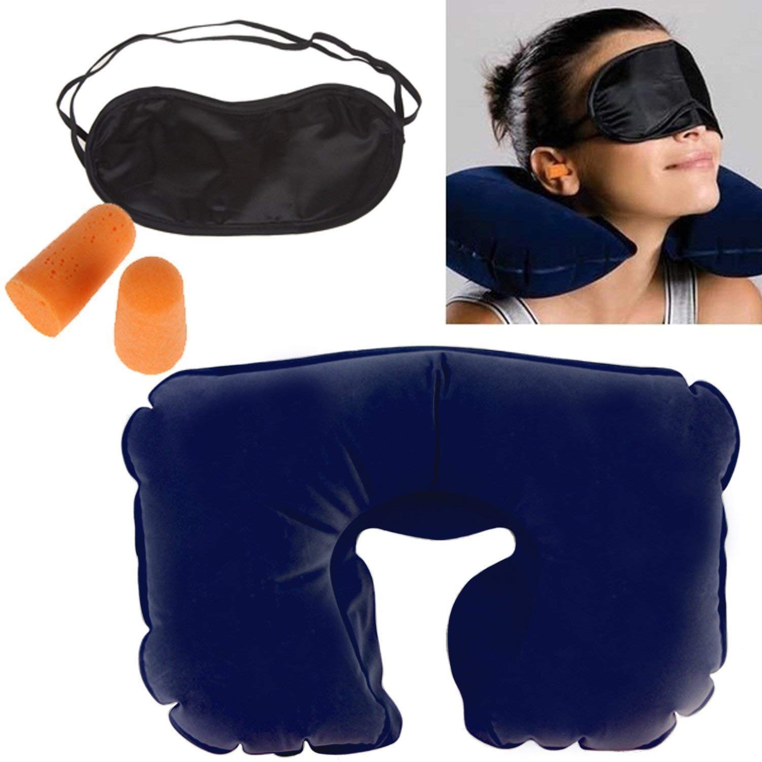 3 In 1 Travel Neck PIllow With Eye Shade Mask & Ear Plugs