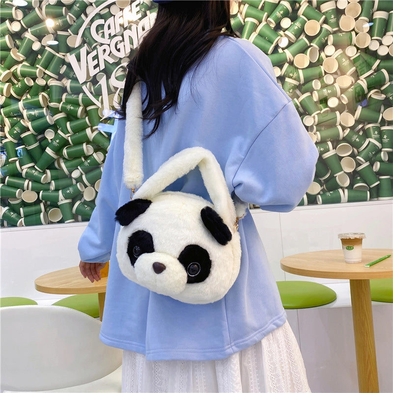 Plush Bear Solid Color Cute Basic Classic Style Embroidery Sewing Thread Round Zipper Handbag