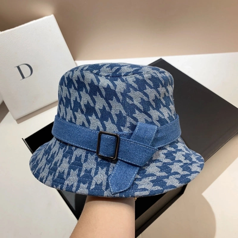 Women's Retro Streetwear Houndstooth Wide Eaves Bucket Hat