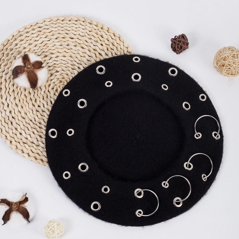 Women's Retro Punk Streetwear Solid Color Metal Eaveless Beret Hat