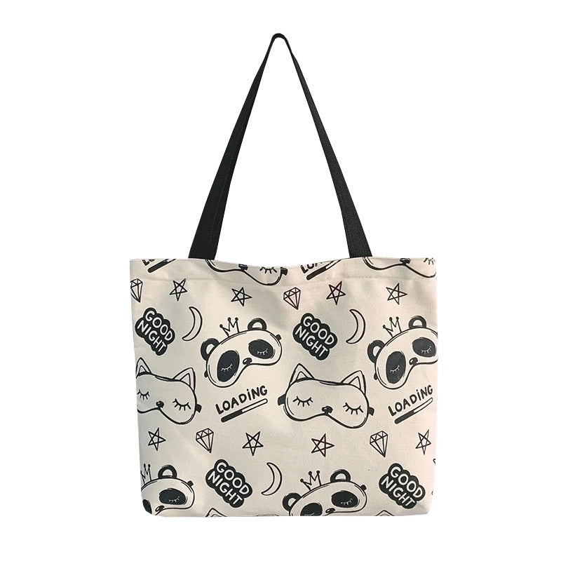 Women's Large Canvas Animal Cartoon Cute Zipper Tote Bag