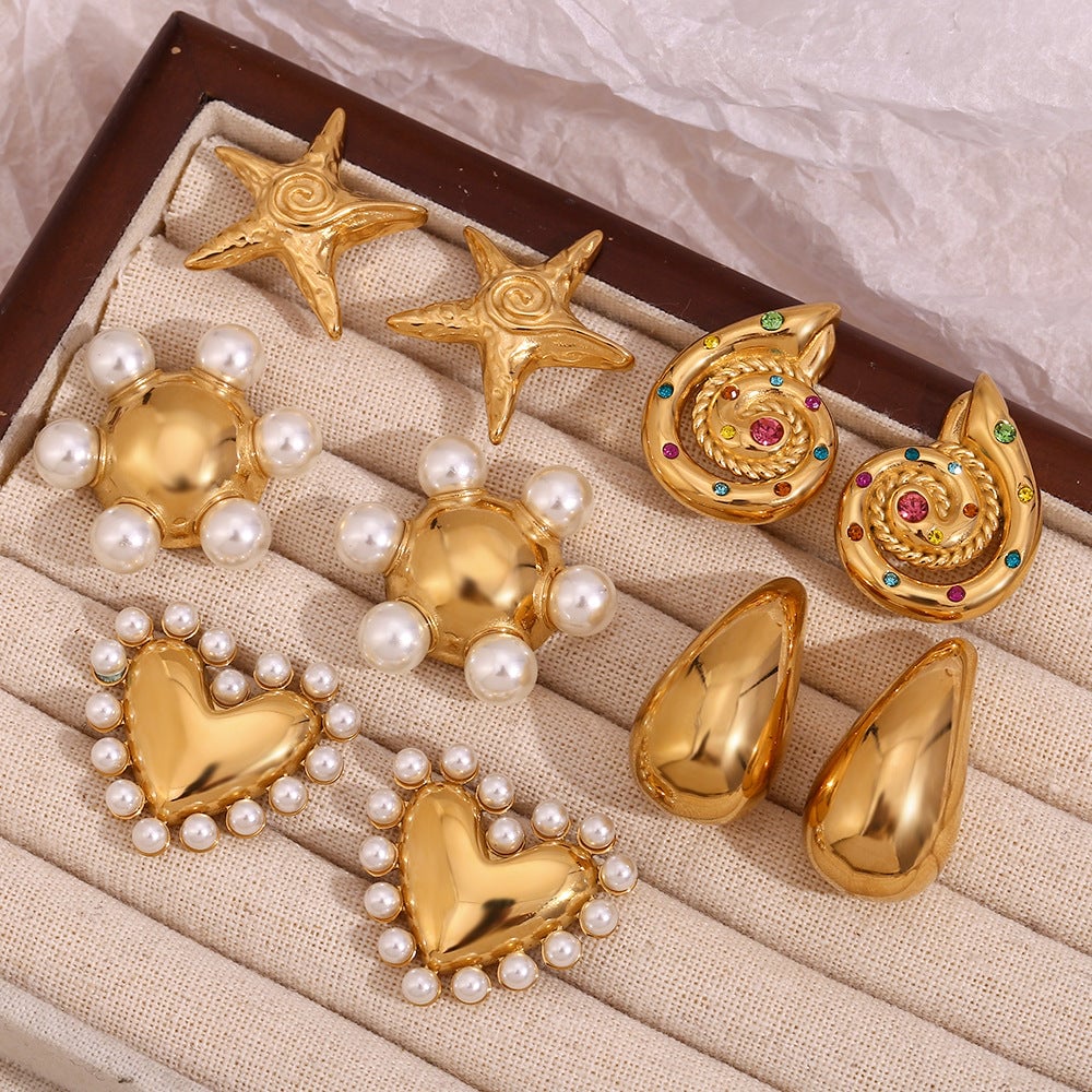 Fashion Creative Heart Droplet Geometric Stainless Steel 18K Gold Plated Rings