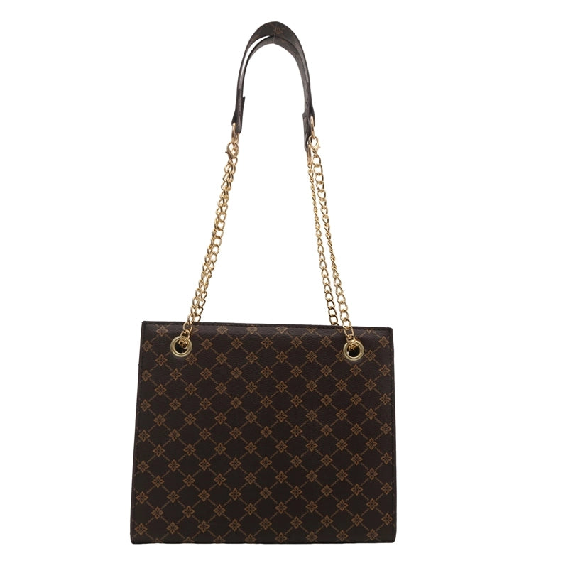 Women's Large Pu Leather Solid Color Argyle Vintage Style Classic Style Square Zipper Tote Bag