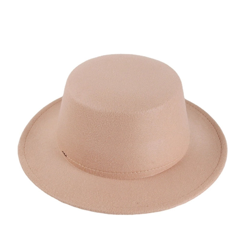 Flat Top Hat Couple Men And Women Gentleman Hat Women's Autumn And Winter Large Flat Brim Woolen Jazz Hat