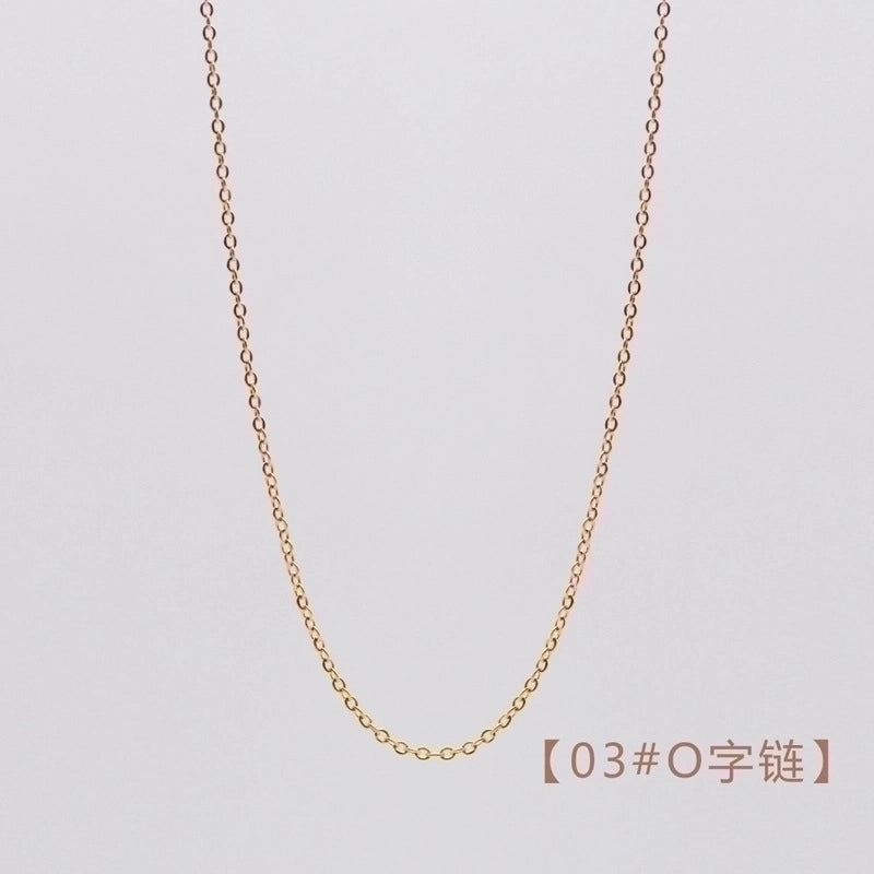 Fashion Round Titanium Steel 18K Gold Plated Inlaid Gold Necklace