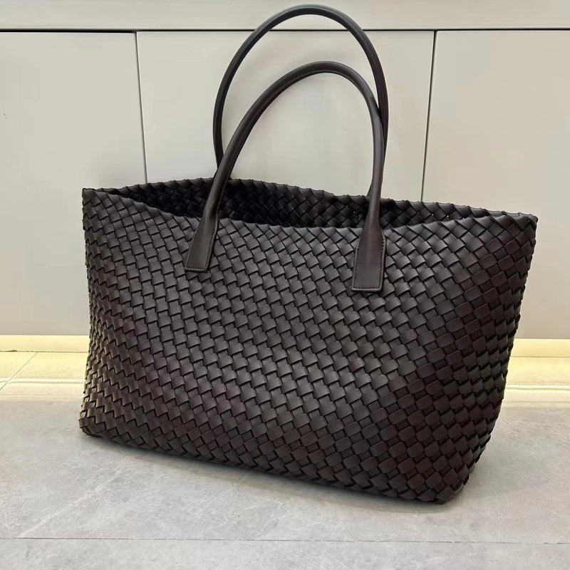 Women's Large Pu Leather Solid Color Streetwear Weave Square Open Tote Bag