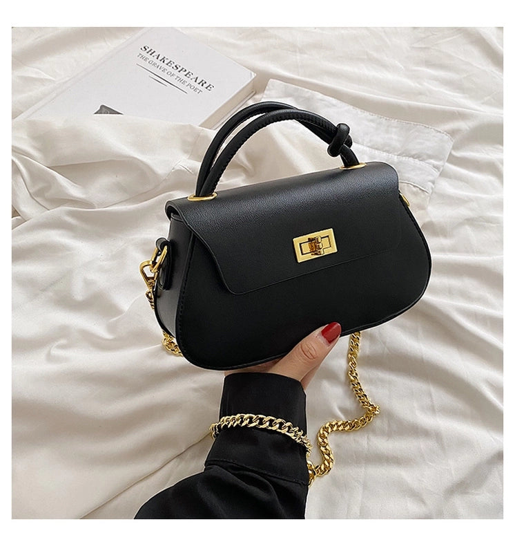 Women's Medium Pu Leather Solid Color Elegant Classic Style Lock Clasp Crossbody Bag