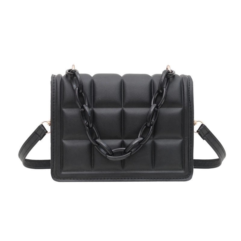 Women's Small Pu Leather Solid Color Streetwear Chain Square Magnetic Buckle Crossbody Bag