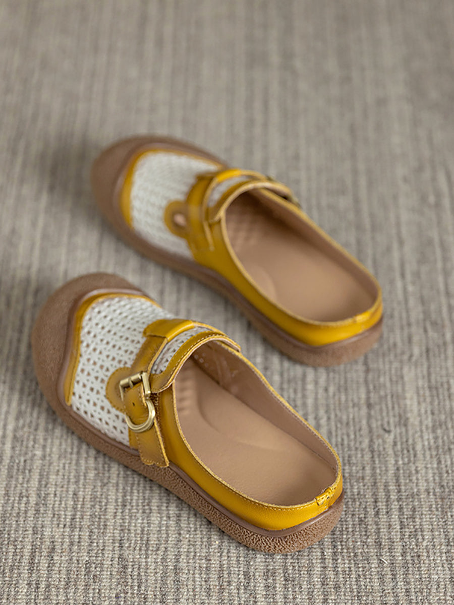 Women Summer Colorblock Leather Flat Slippers