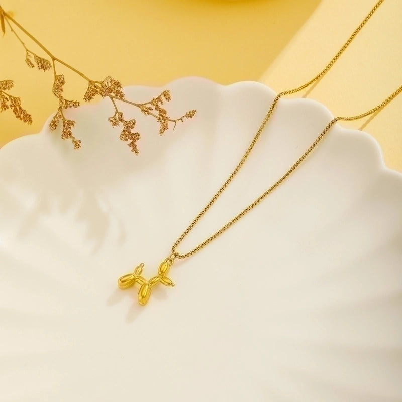 Titanium Steel 18K Gold Plated Vintage Style Plating Dog Heart Shape Pendant Necklace